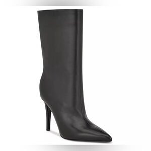 Nine West Frenchi Black Leather Mid-Calf Stiletto Boot Size 9M